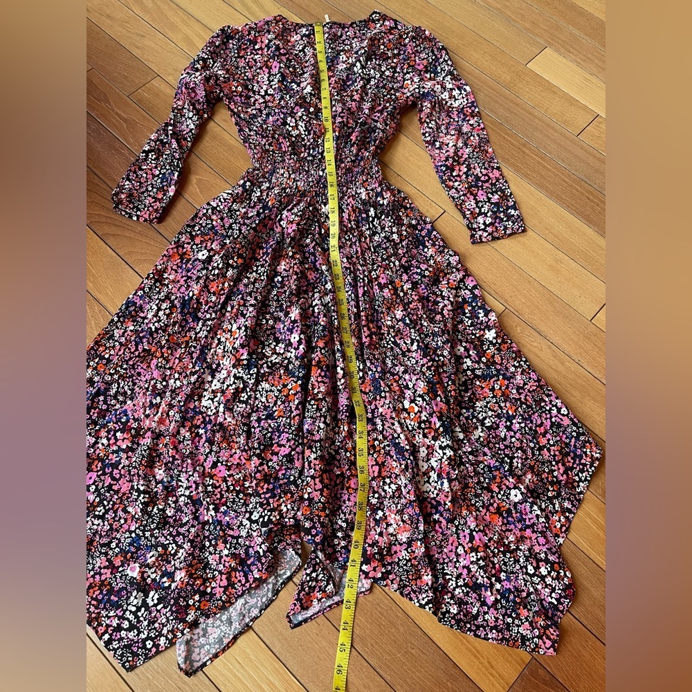 Maje Avianah Floral Asymmetrical Midi Dress Size 38 Black Pink Handkerchief - Picture 15 of 15